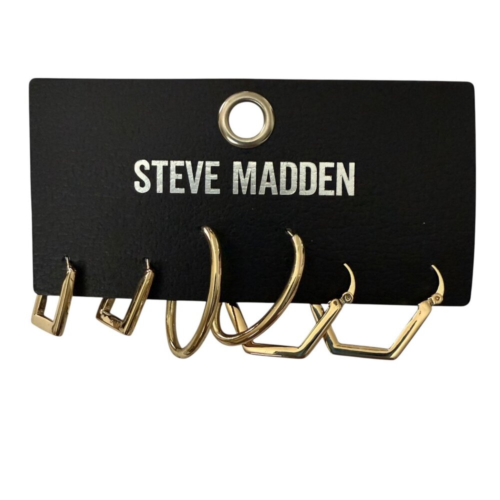 Steve Madden Gold-Tone Hoop and Geometric Earring Set
